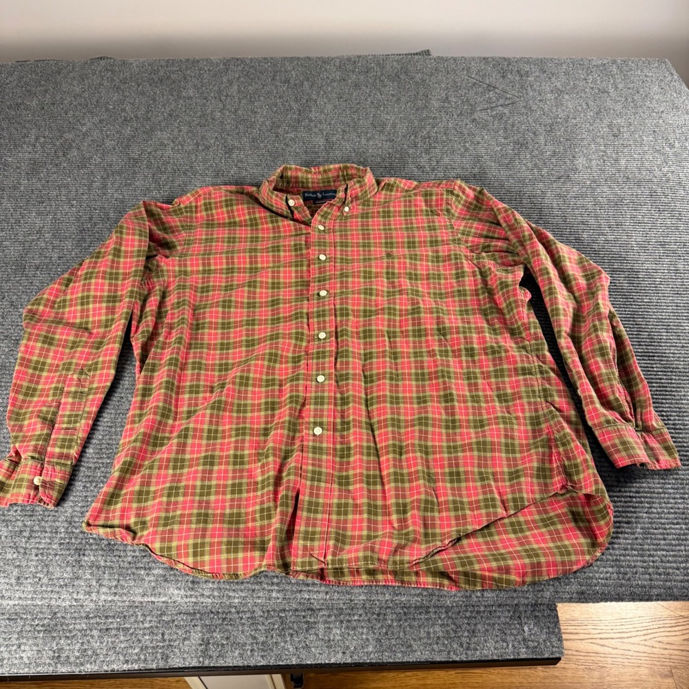 Ralph Lauren Mens XL Classic Fit Plaid Button Down Shirt Red Green Long Sleeve